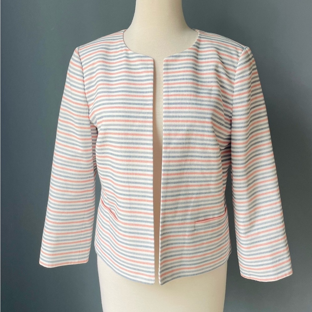 Talbots Striped Biscay Open-Front Cotton Jacket Sz 8
